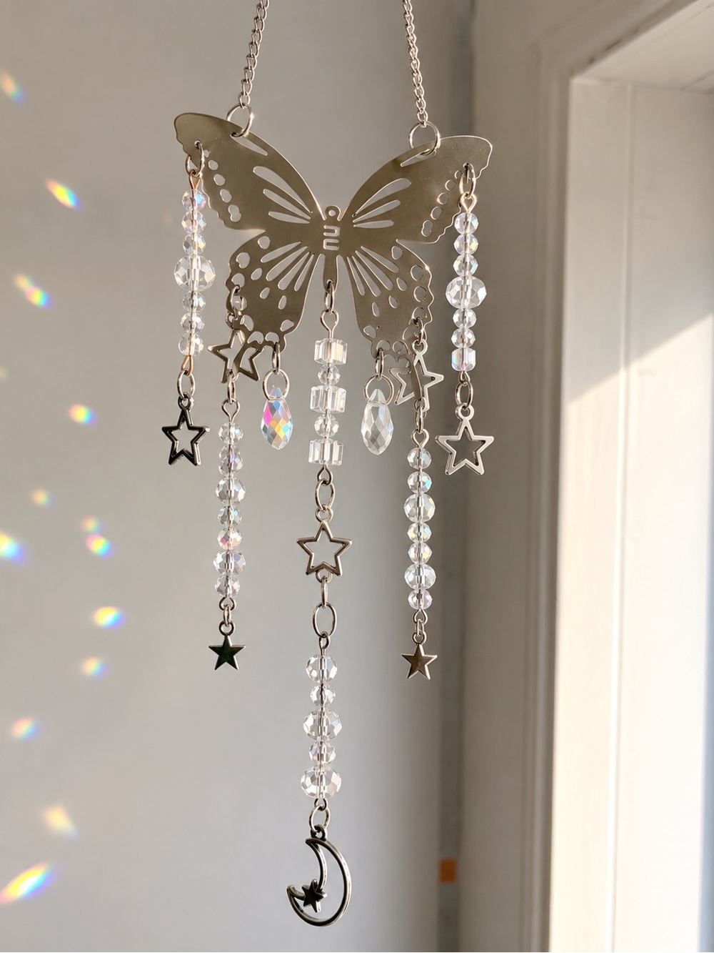 Silver Butterfly Crystal Sun catcher Hanging Decor
